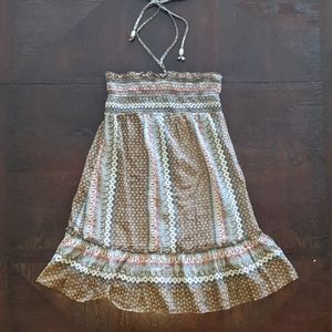 Boho Halter/Strapless Tunic Top Dress Ruffle Hem and Silver Bead Detail - M